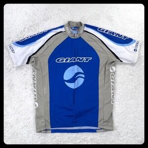 Giant Cycling Jersey Shirt Men L / XL Relaxed Blue Short Sleeve Pockets 3/4 Zip